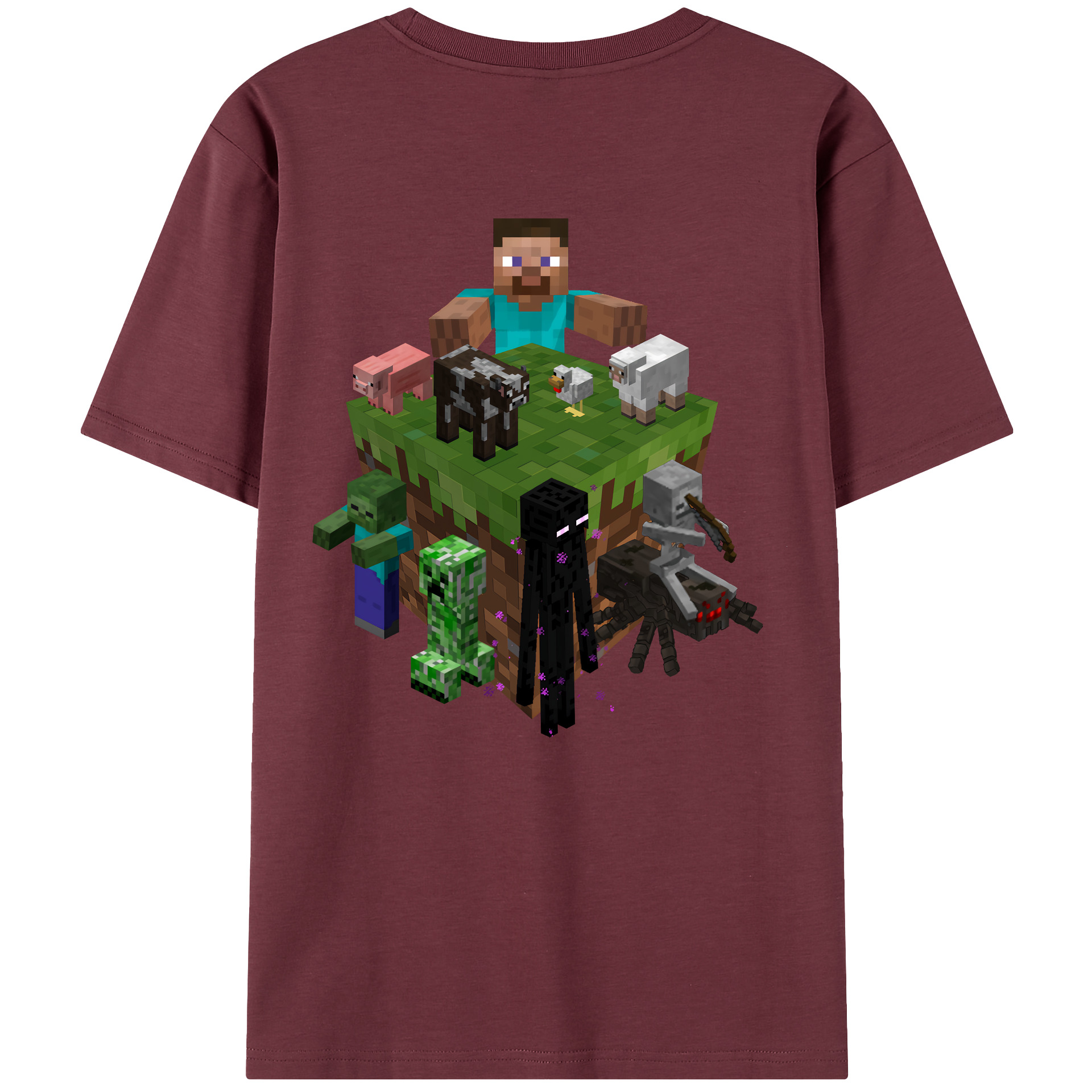 （画像用） マインクラフト ブロックの世界 Minecraft MC Block world 綿100％半袖Tシャツ（背面プリント）